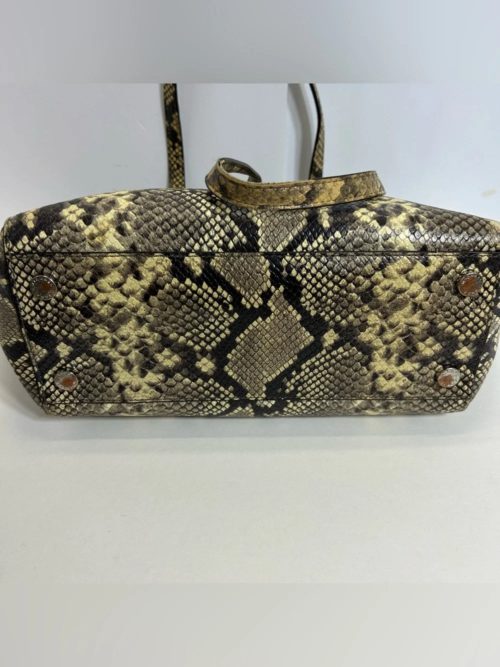 Michael Kors Snake-Print Leather Tote Doible Handle Shoulder Bag Purse Black Tan